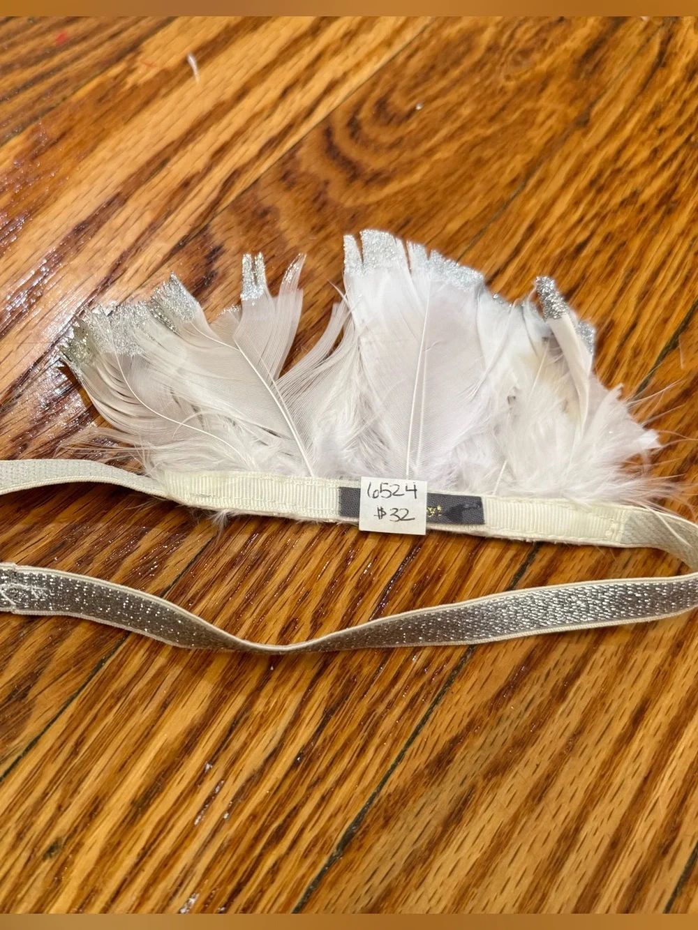 Feather Trim Elastic Headband in Silver